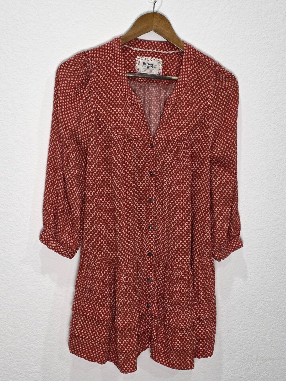 Anthropologie Holding Horses Rust Boho Tunic Mini Dress Small